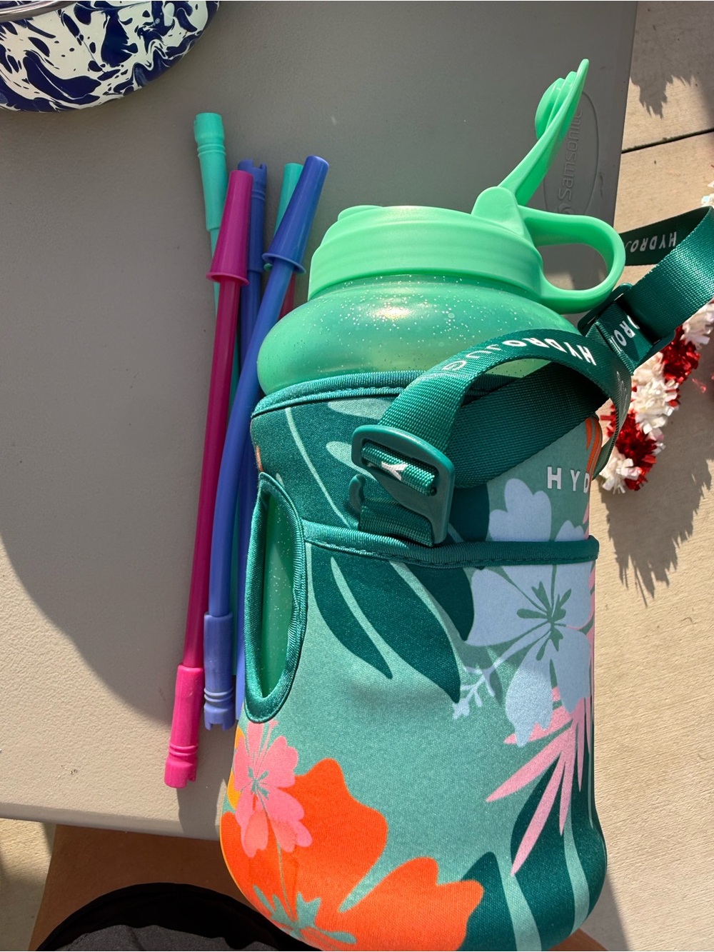 Hydrojug with Tropical Green Floral Sleeve